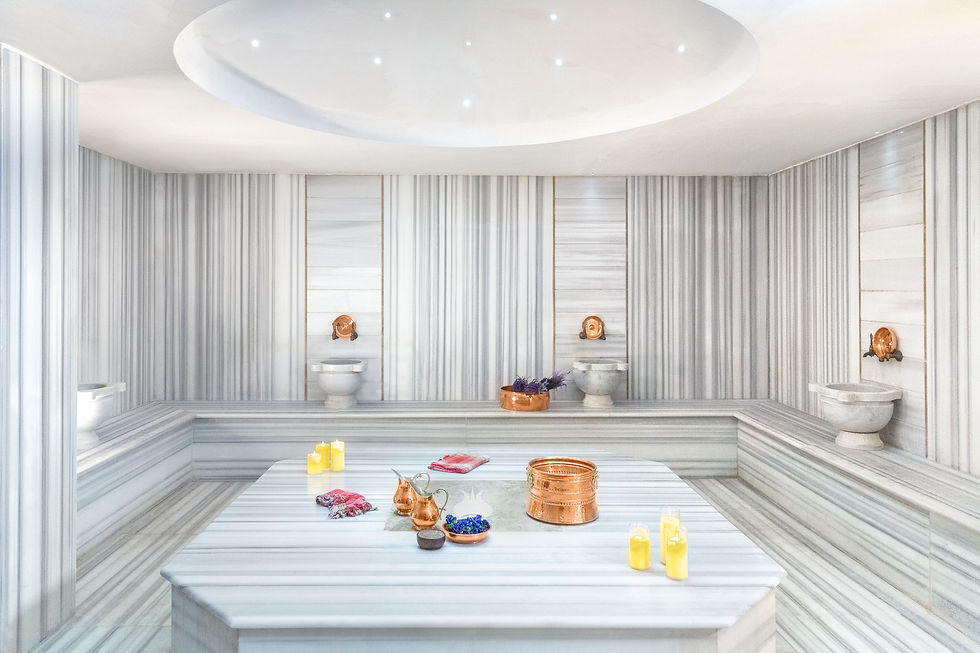 High angle view of marble Turkish Hamam interior