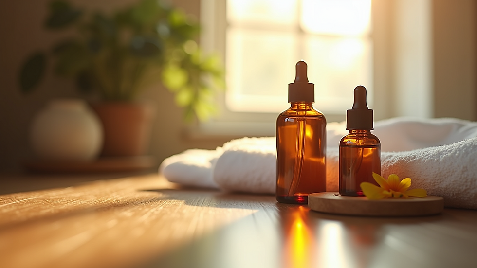 Eye-level view of serene aromatherapy setting with natural light