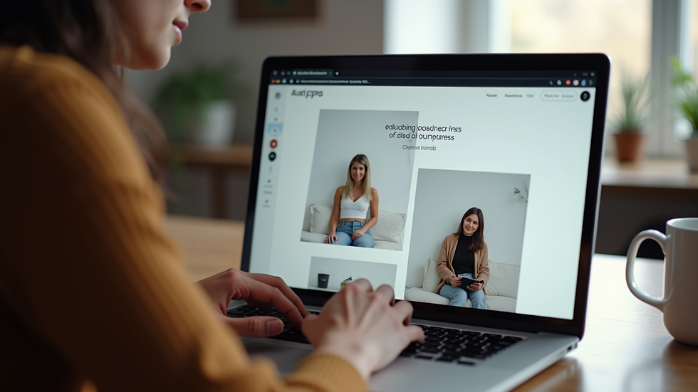 Close-up view of a designer working on a minimalist website layout on a laptop