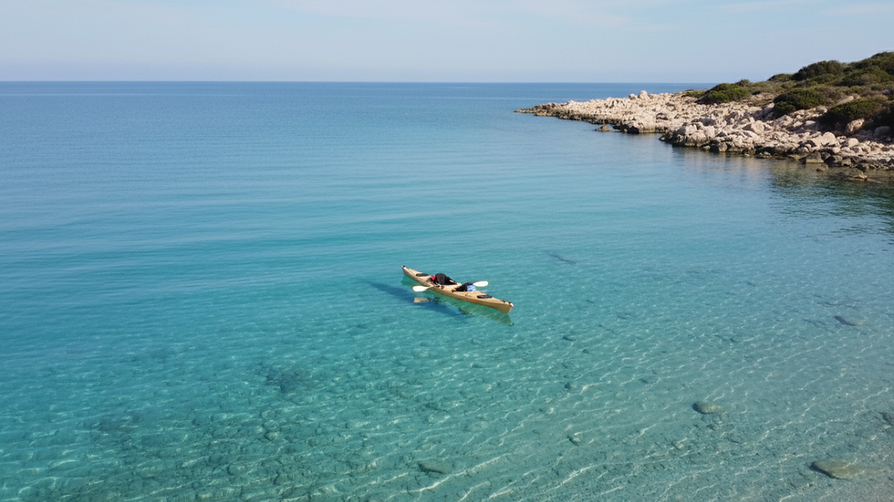 High angle view of kayak on turquoise water near Marmaris coast