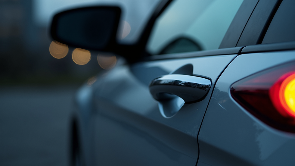 Eye-level view of Hyundai car with chrome door handles and LED interior lights