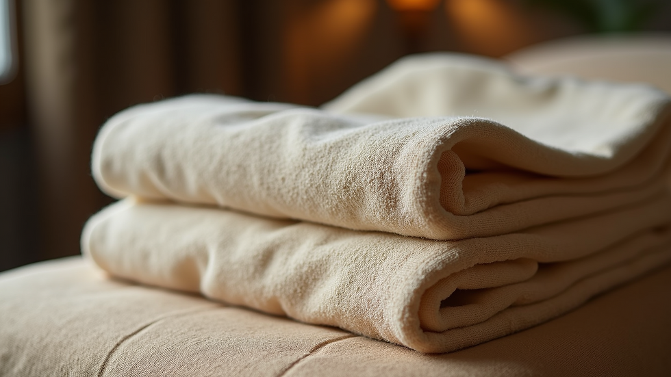 Close-up view of folded traditional Thai massage clothes