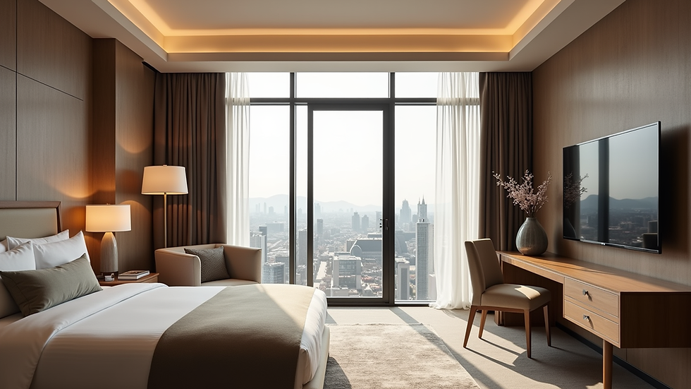 Eye-level view of elegant suite interior with modern furnishings