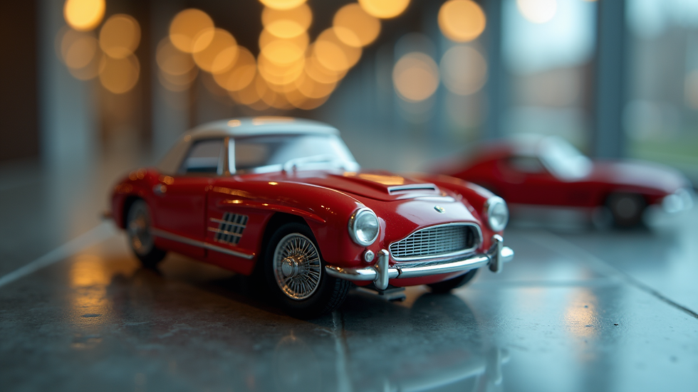 Close-up view of a detailed die-cast car model on display