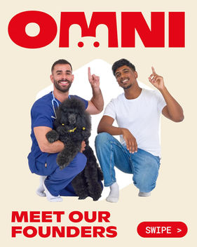The two male founders of Omni posing with a black poodle and pointing upwards, professionally shot by a Brighton Lifestyle Photographer and Lifestyle Photographer Sussex who is covering London and Nationwide.