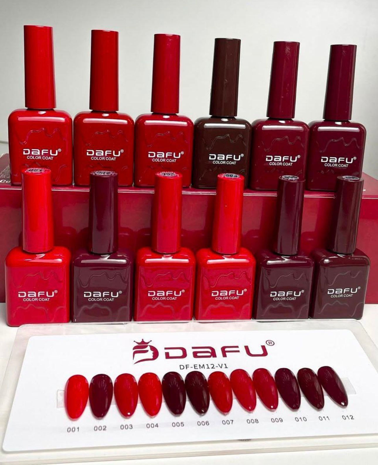 KIT 12 ESMALTES EM GEL DAFU UV/LED - TONS DE VERMELHO