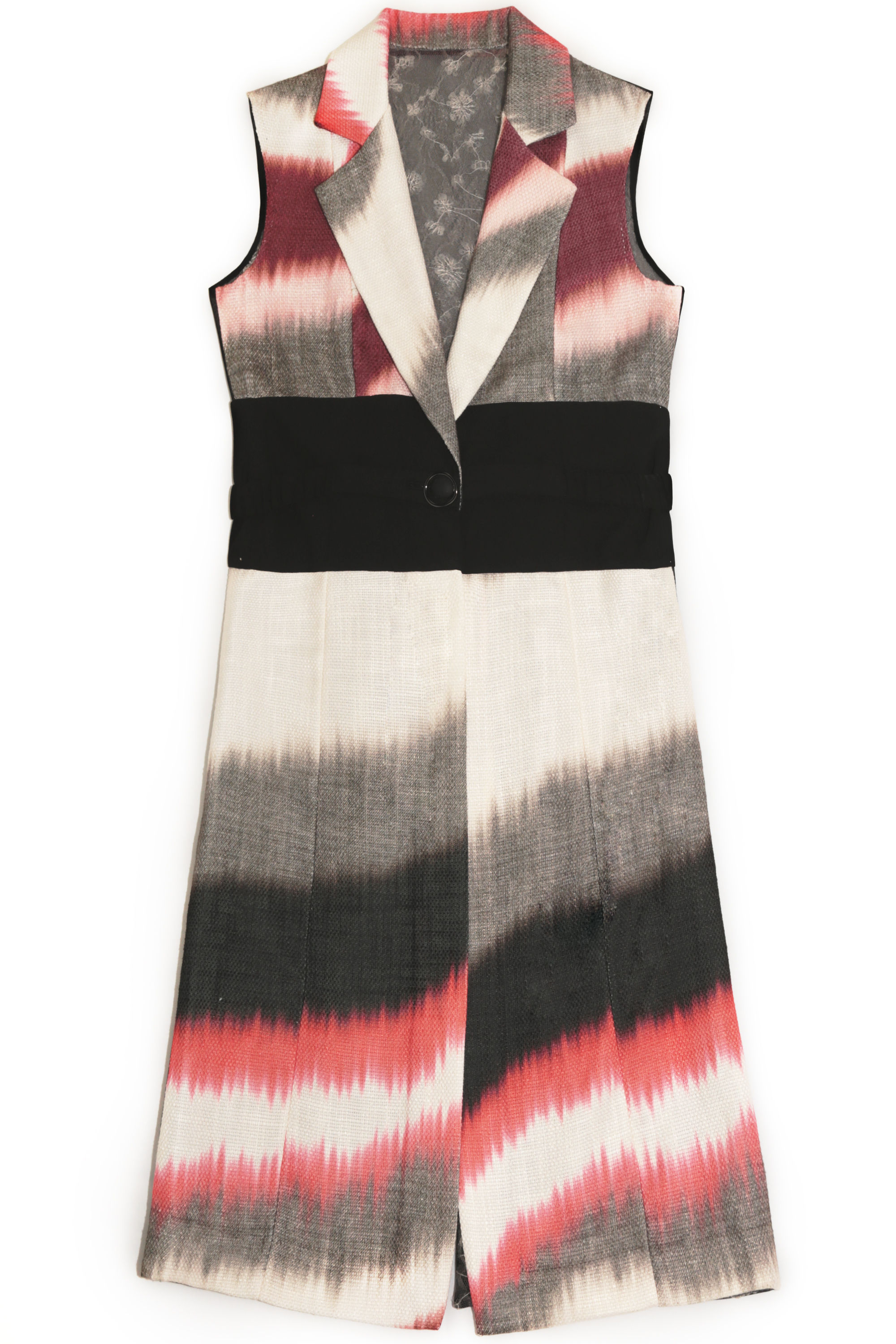 Abstract print lace back long vest