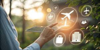 Traveler using digital tools to plan flights, hotels, and vacation details