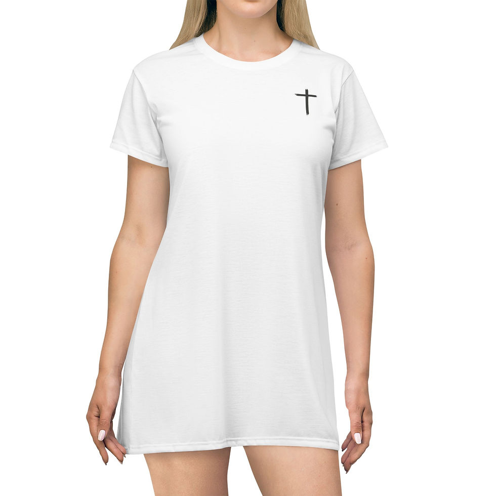 Thumbnail: Cross Chest T-Shirt Dress – Minimal Christian AOP Dress