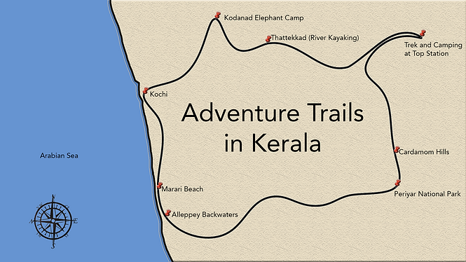 Adventure trails in Kerala itinerary map