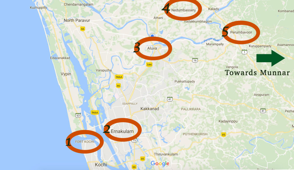 Bus options from Cochin to Munnar Via Aluva and Cochin Airport
