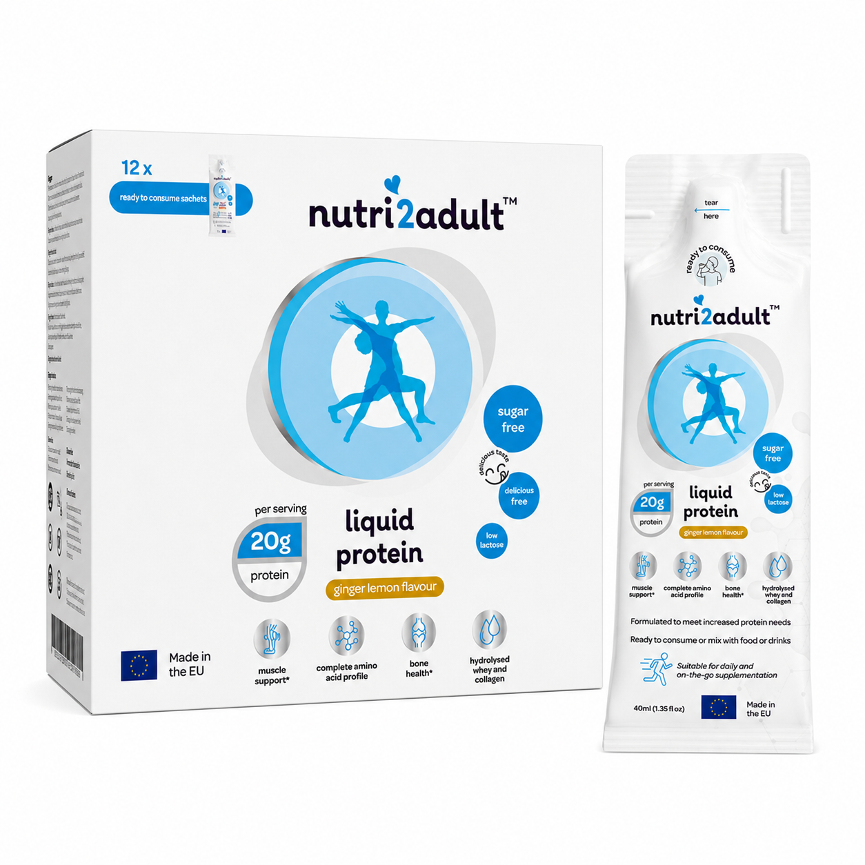 nutri2adult liquid protein ginger lemon flavour
