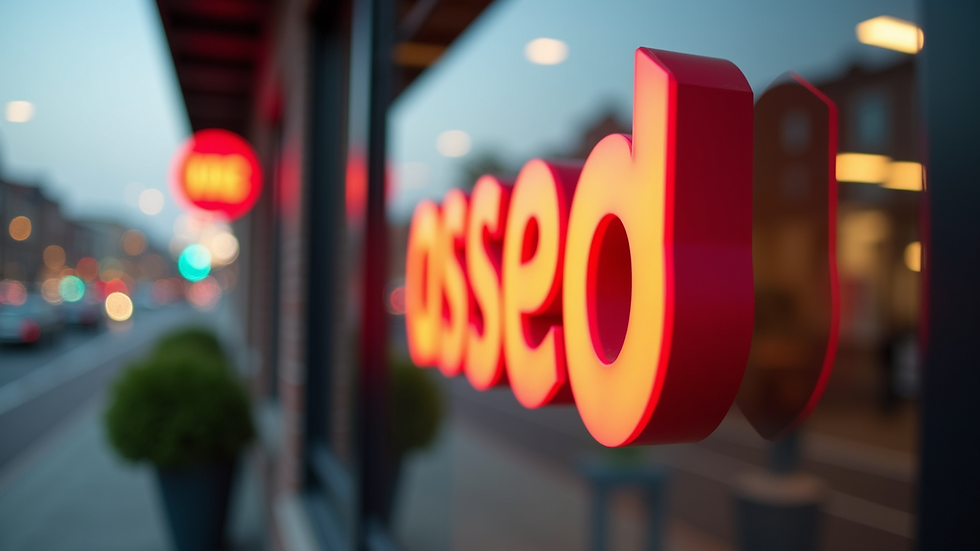 Close-up view of a custom-shaped business sign with brand colours