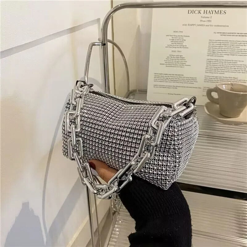Thumbnail: Allover Rhinestone Bucket Bag, Glitter Chain Prom Purse, Women's Mini Crossbody 