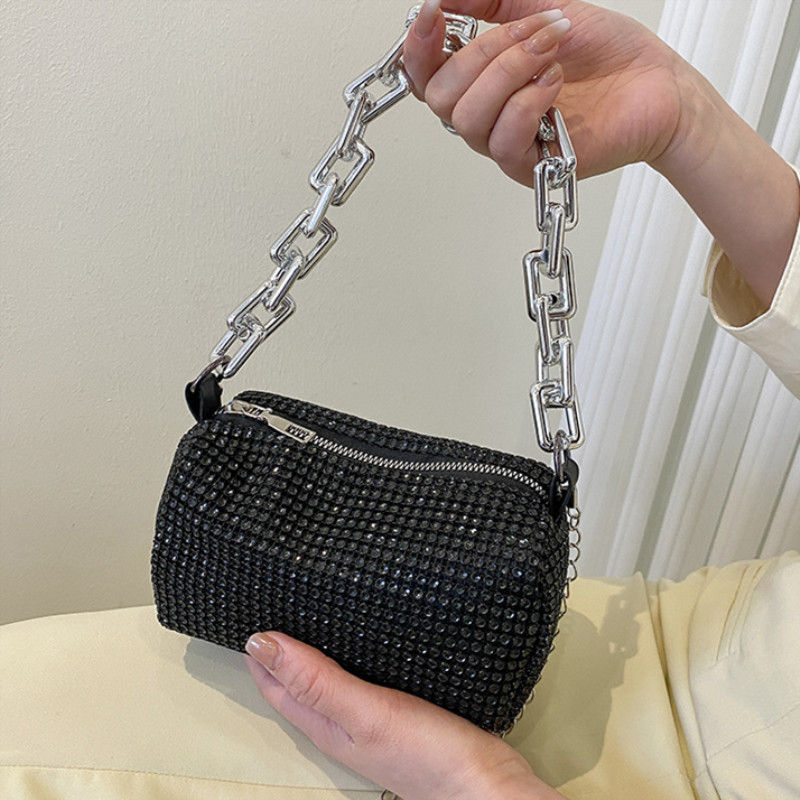 Thumbnail: Allover Rhinestone Bucket Bag, Glitter Chain Prom Purse, Women's Mini Crossbody 