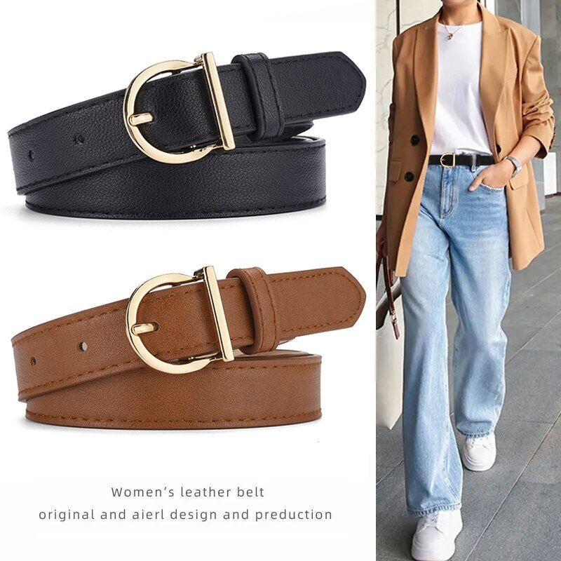 Thumbnail: Women's Belt Fashion High-quality Pin Buckle Belt Genuine Luxury Soft PU Leather