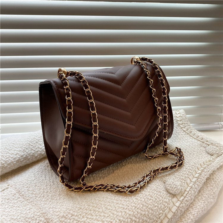 Thumbnail: Fashion Women V-Shaped Crossbody Bag Casual Retro Square Shoulder Bag PU Minimal