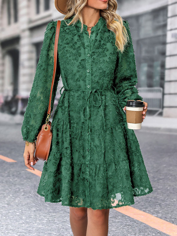 Thumbnail: Lace Bubble Sleeve Tiered Dress