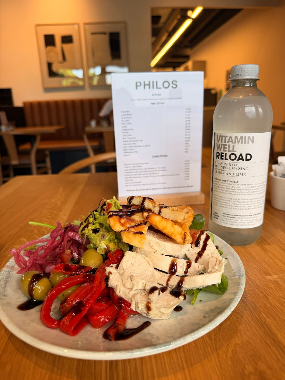 Healthy salad and drinks at Philos