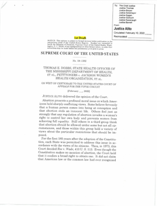 The first page of the leaked decision written by Justice Alito titled "first draft."