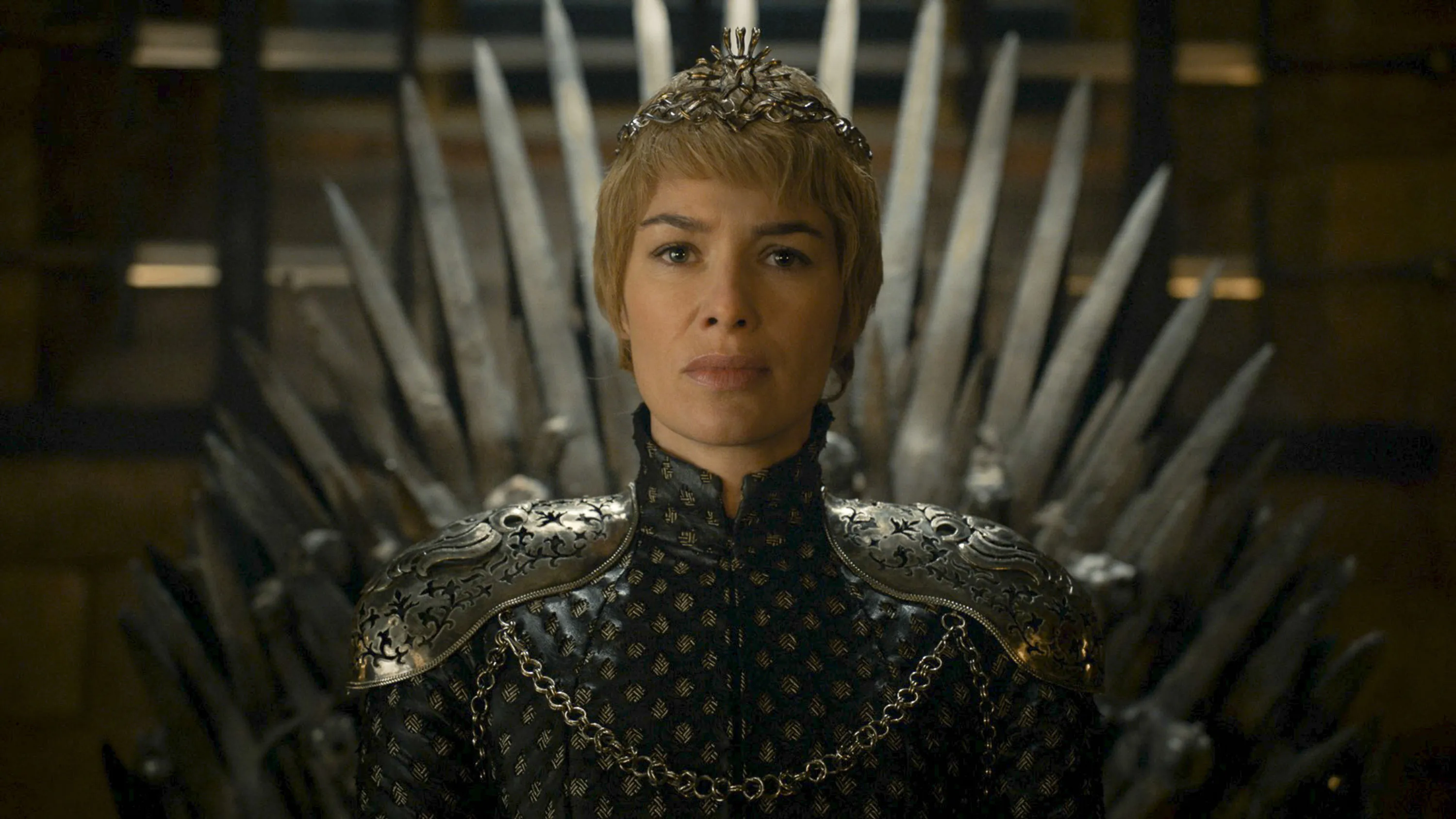 Cersei Lannister from Game of Thrones sitting on the Iron Throne