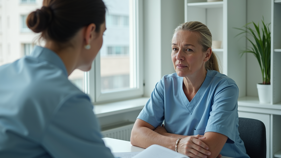 Eye-level view of a patient consulting a physiotherapist