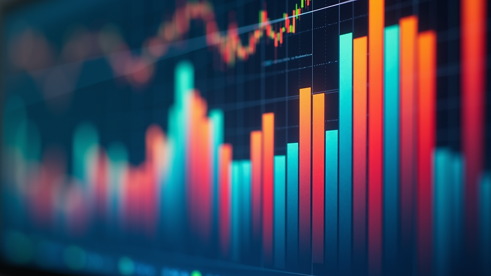 Eye-level view of colorful bar graphs depicting data insights