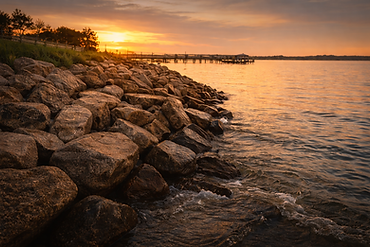 Stone revetment protecting a waterfront shoreline in Maryland