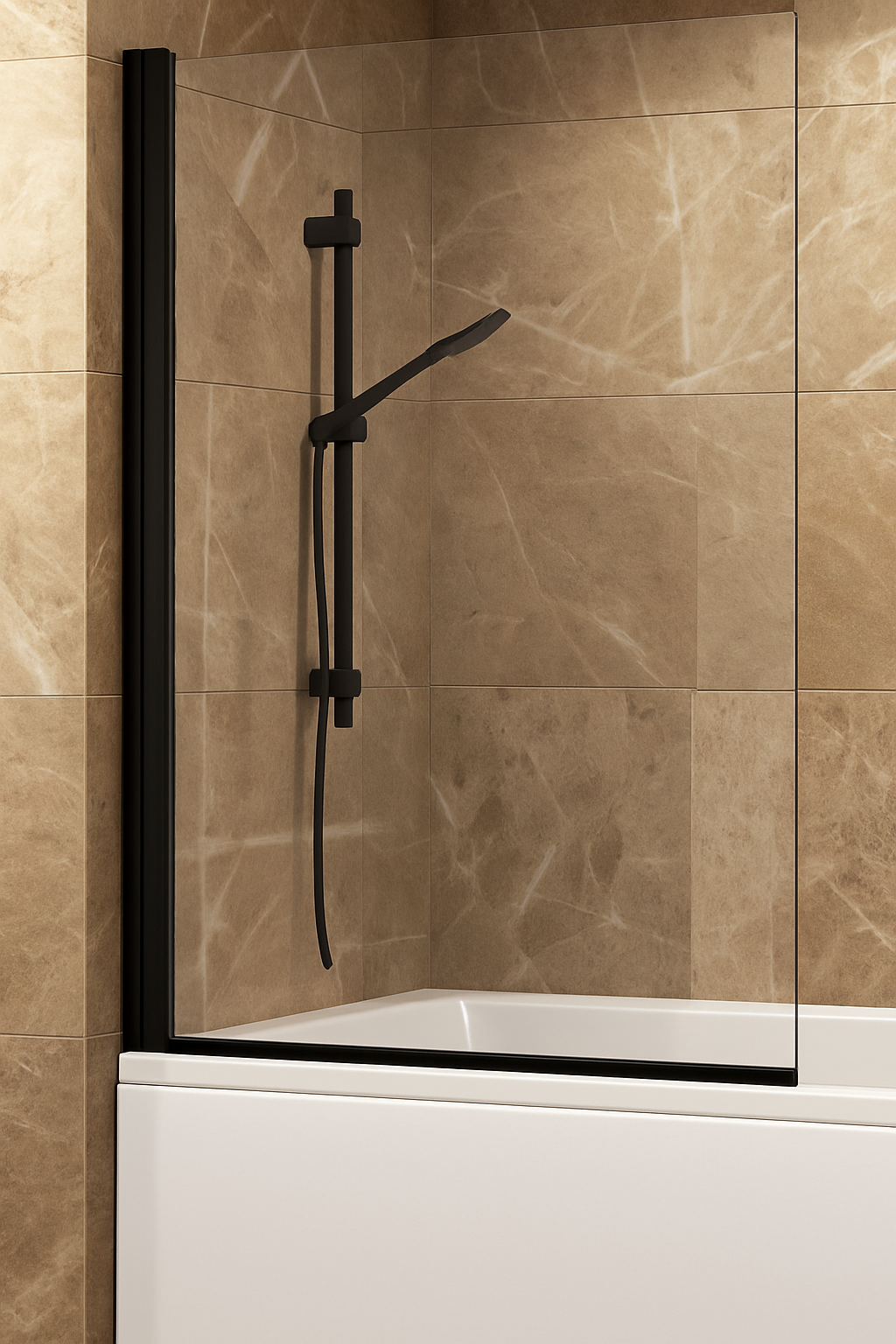 SCN Premium Square Bath Screen – 6mm Toughened Glass (Black Matt Finish)