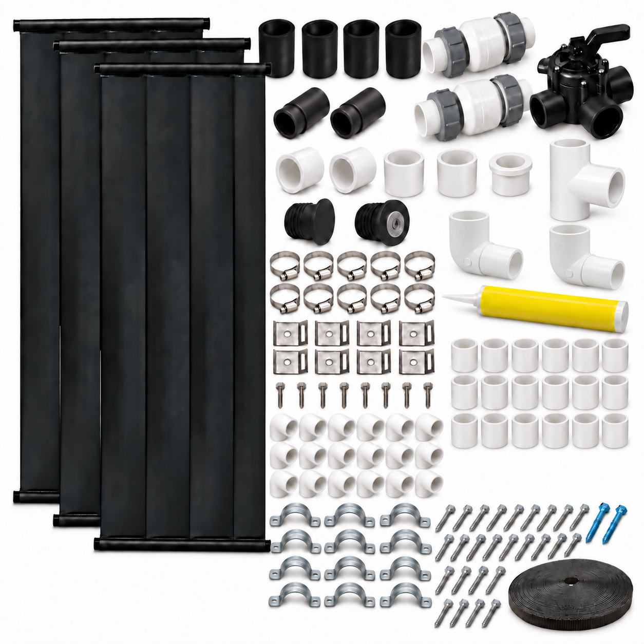 Techno-Solis 1.5" Header 4x12 Solar Pool Heater Kit - DELUXE