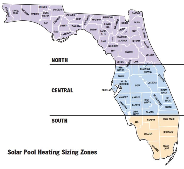 Solar pool heater sizing zones map florida