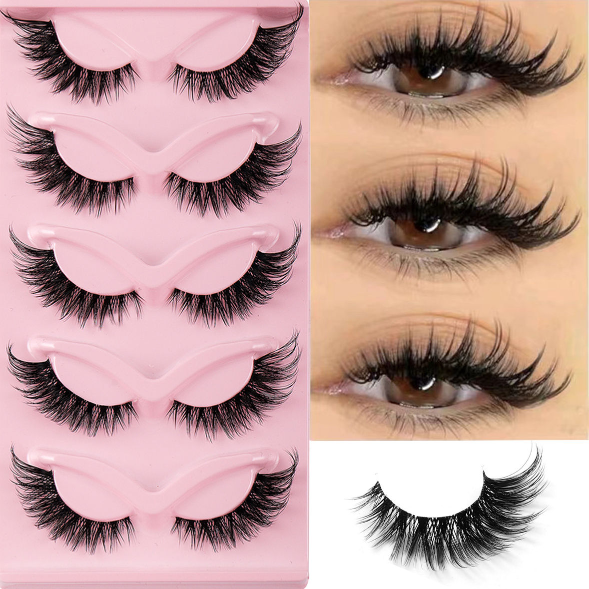 5 Pairs Cat Eye Lashes Faux Mink Eyelashes Natural Long Manga Lashes Winged End