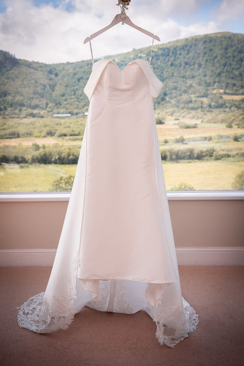 Bridal gown hanging wedding photography at Plas Maenan, Conwy Valley