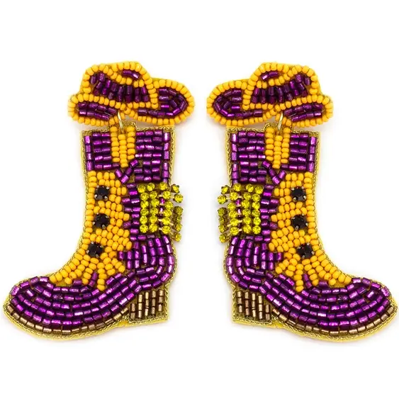 Thumbnail: Game Day Cowgirl Hat Boots Beaded Earrings 