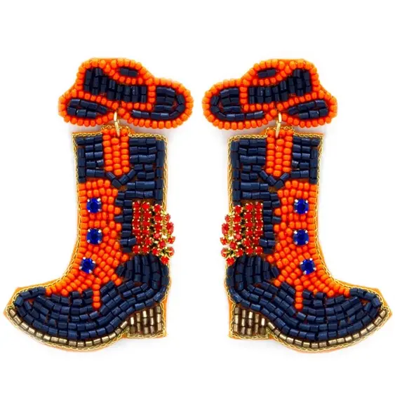 Thumbnail: Game Day Cowgirl Hat Boots Beaded Earrings 
