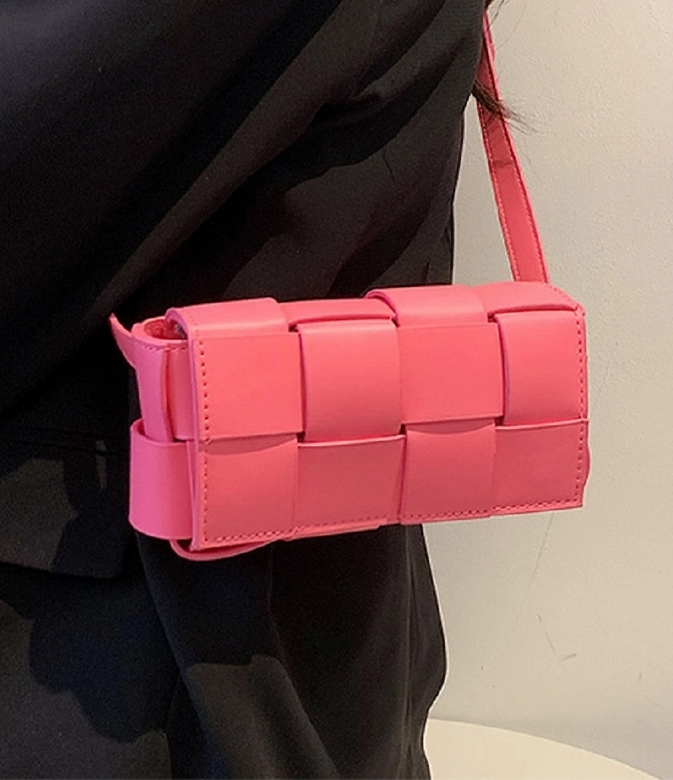 Thumbnail: Vegan Leather Woven Crossbody Waist Bag