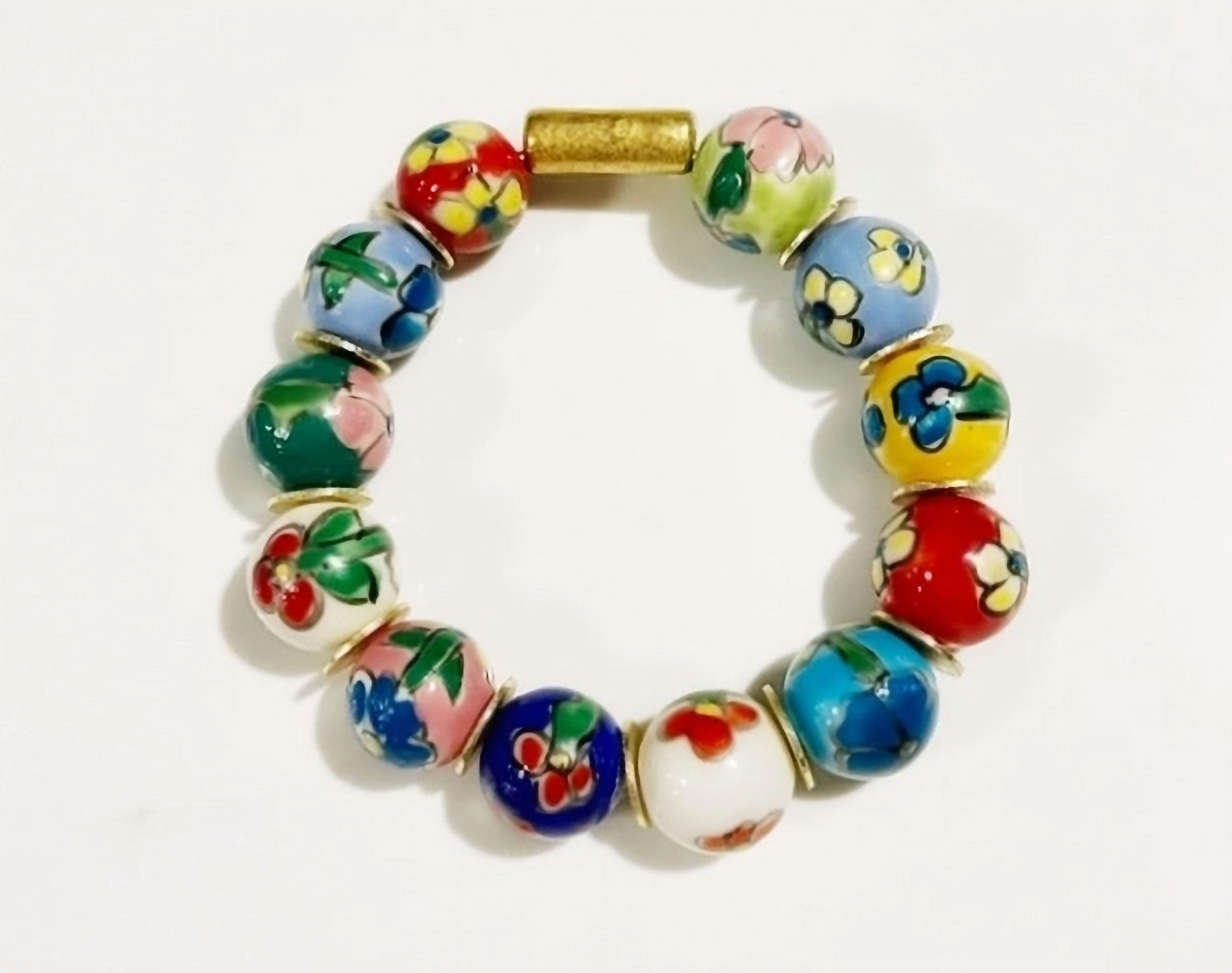 Floral Ceramic Glass Beaded Stretch Bracelet