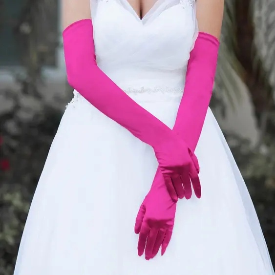 Thumbnail: Dressy Satin Long Wedding Gloves