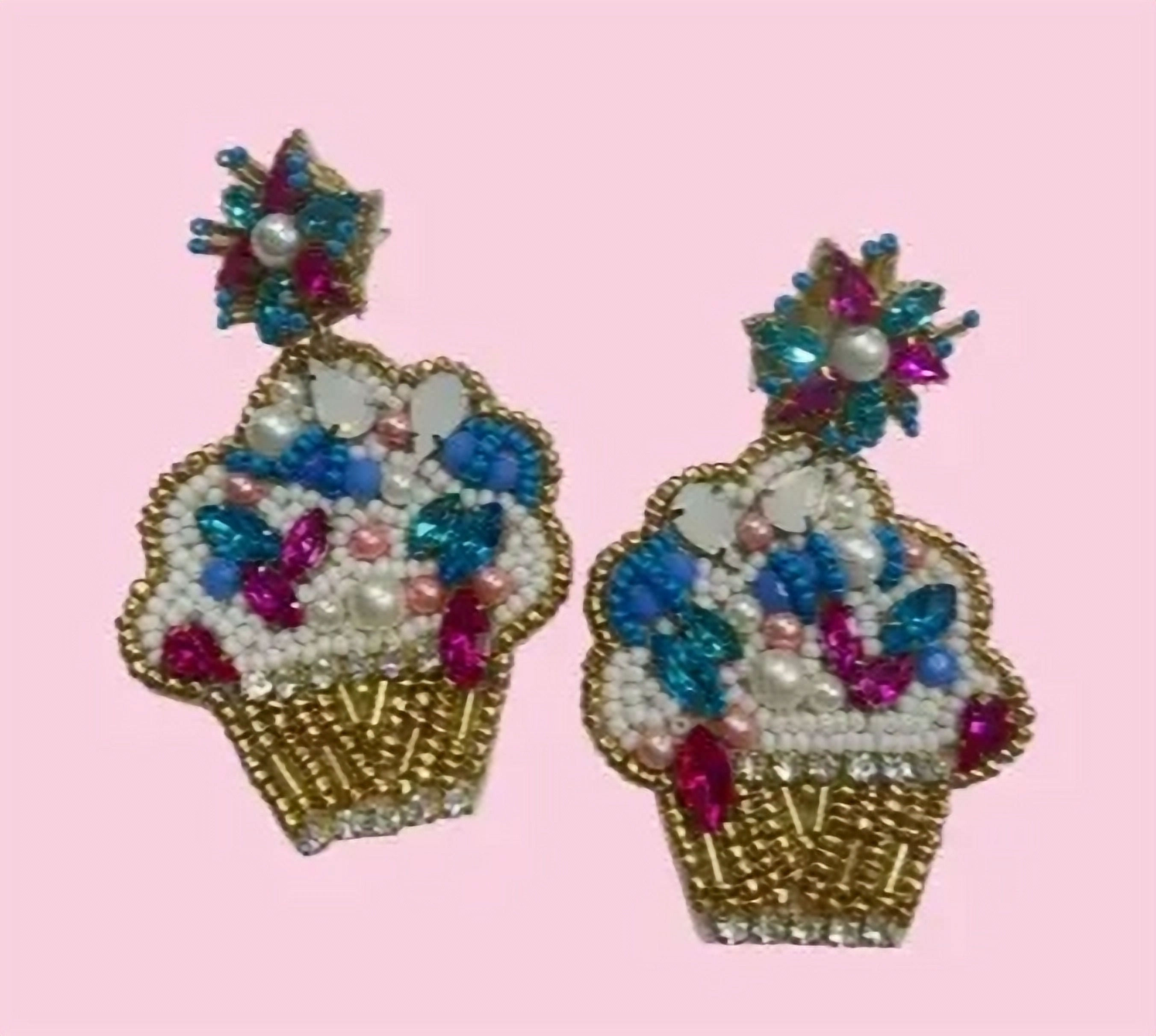 Cupcake Beaded Dangle Earrings