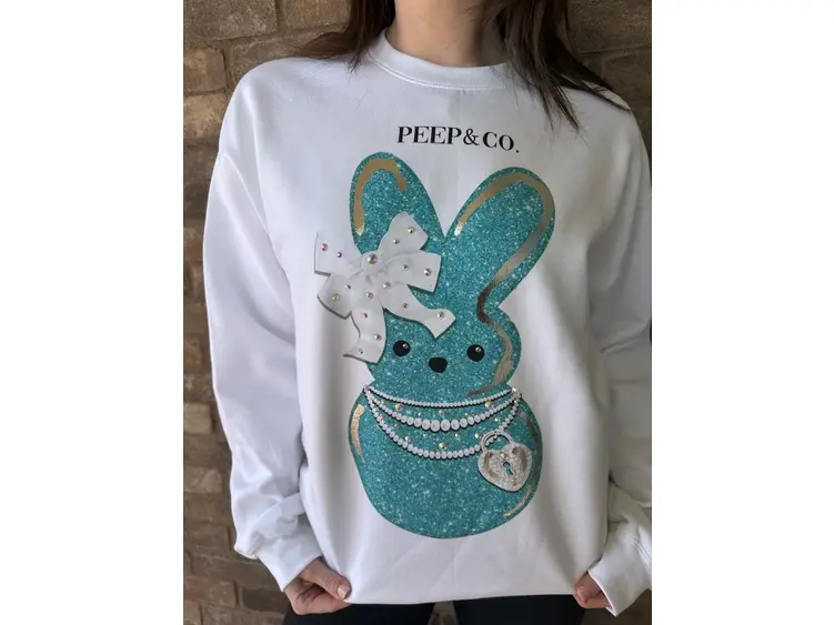 Teal peep bunny with jewelry