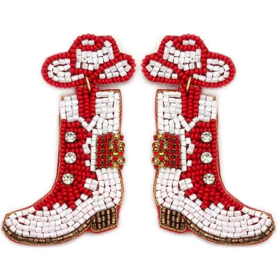 Thumbnail: Game Day Cowgirl Hat Boots Beaded Earrings 
