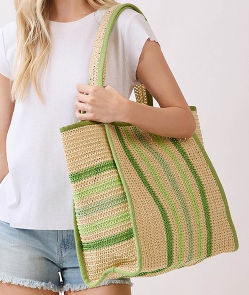 Thumbnail: Natural Straw Multi-Color Striped Tote