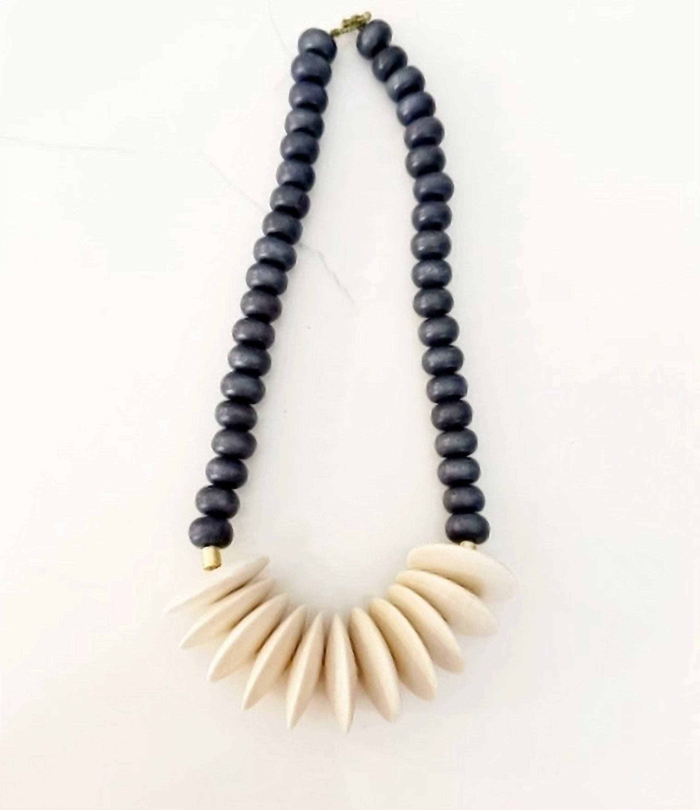 Wood Disk Round Bead Midi Statement Necklace