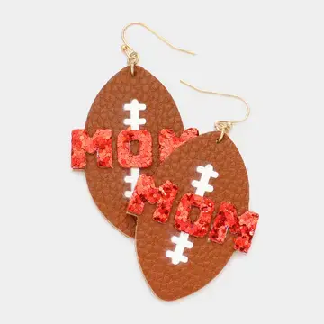 Thumbnail: Mom Faux Leather Football Dangle Earrings
