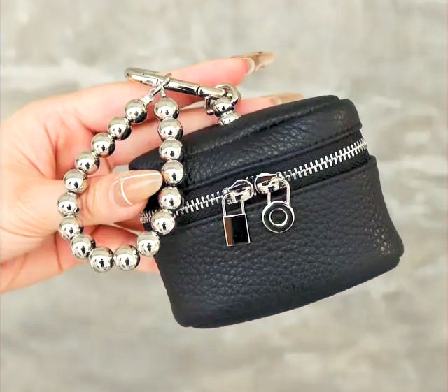 Thumbnail: Leather Sling Key Chain Mini Purse Charm