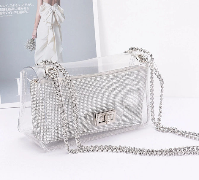 Thumbnail: Clear Crossbody Bag w/ Rhinestone Clutch
