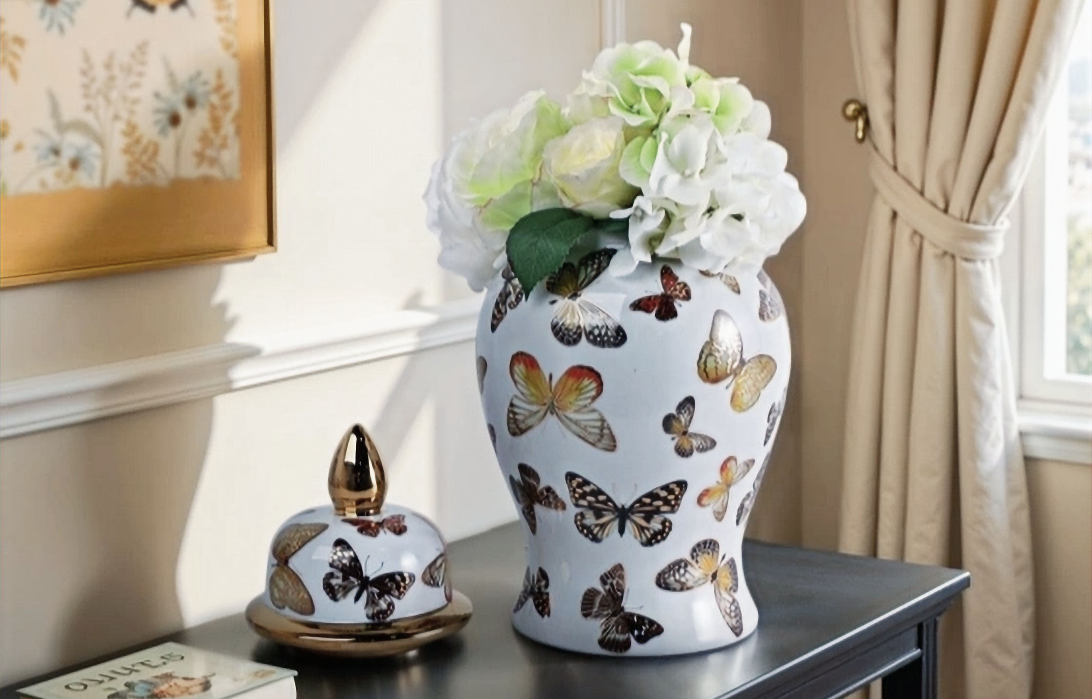 Ceramic Glam Temple Jar with Butterflies
