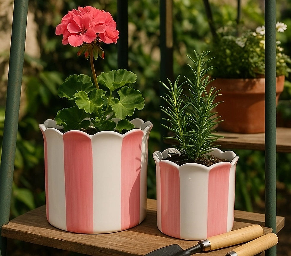 Thumbnail: Ceramic Striped Scallop Planters - Set of 2