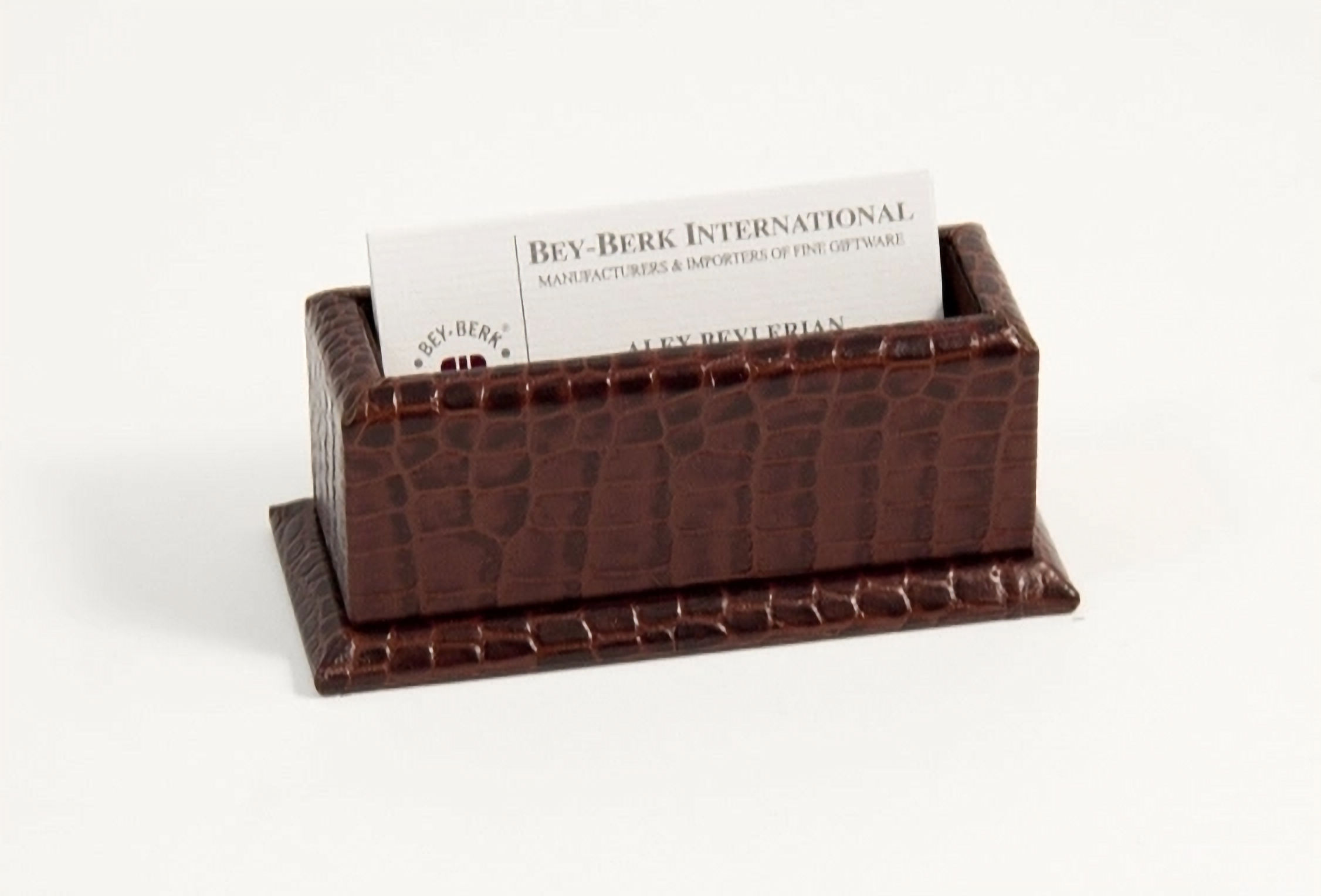 Brown "Croco" Leather Business Card Holder
