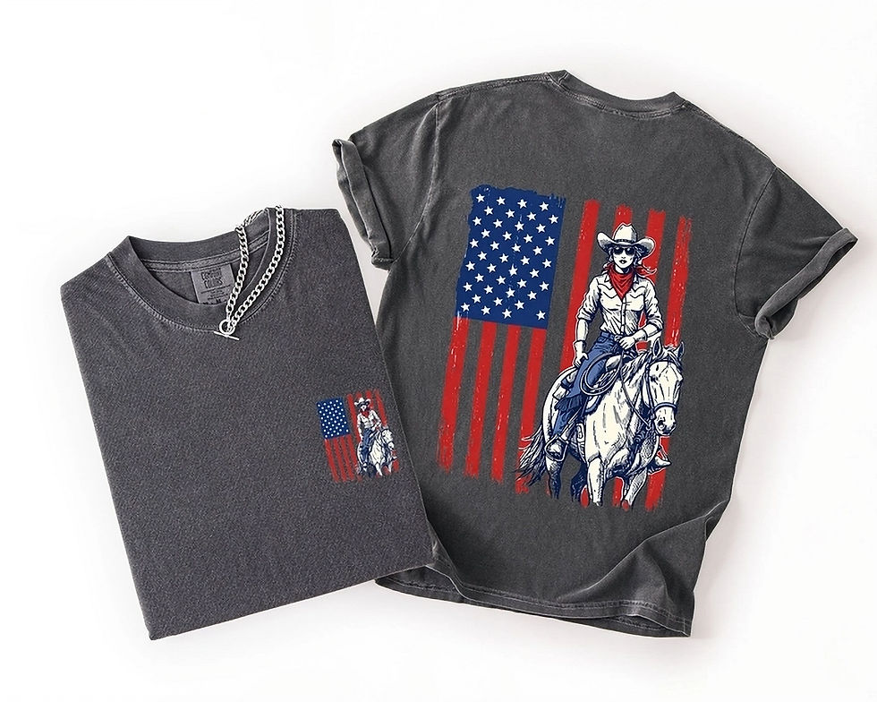 Thumbnail: American Girl on Horse USA Flag Short Sleeve Graphic Tee